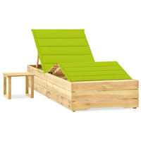 GARTEN-SONNENLIEGE mit Tisch und Auflage Kiefer Imprägniert - Grün, Holz (90/75/198cm) - furnicato