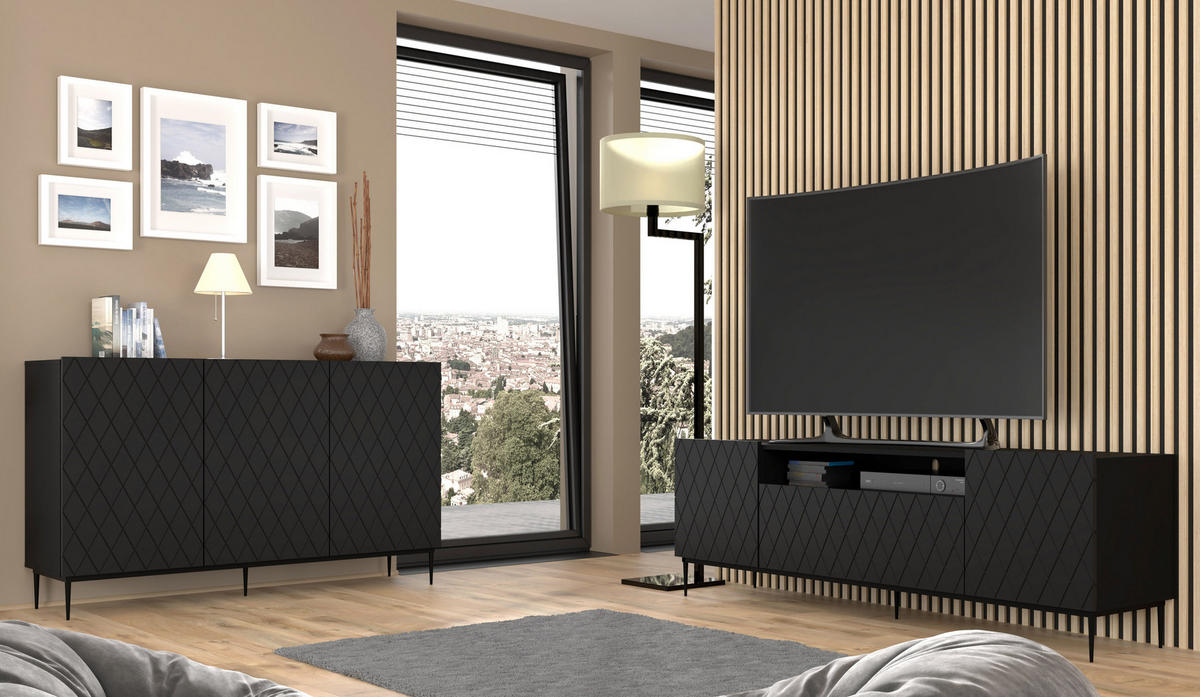TV LOWBOARD Schwarz, Schwarz 193/60/40 - Anthrazit/Schwarz, Holzwerkstoff (193/60/40cm) - RAUMHIRSCH FURNITURE