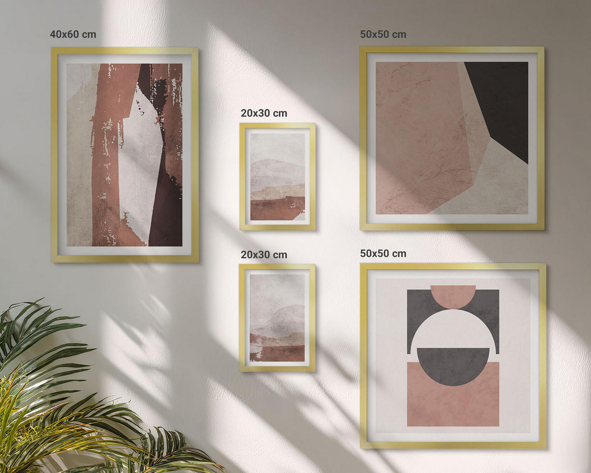 BILDER SET 5er Set - 50x50 cm & 20x30 cm & 40x60 cm Goldrahmen - Abstrakte braune Muster - Goldfarben, Kunststoff (40/60cm) - TULUP