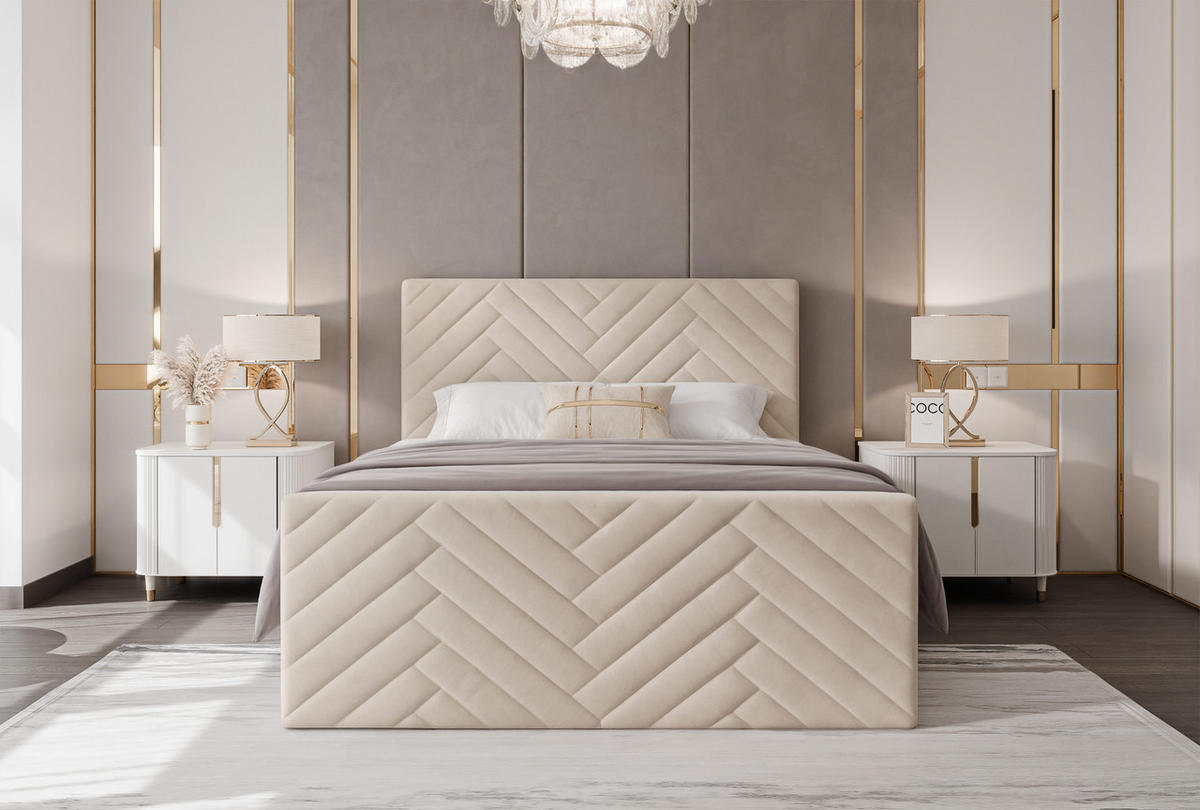 BOXBETT NEREA PLUS 180/200 cm mit Matratze und Topper, Hellbeige - Sandfarben, Holzwerkstoff/Textil (180/200cm) - Idohome