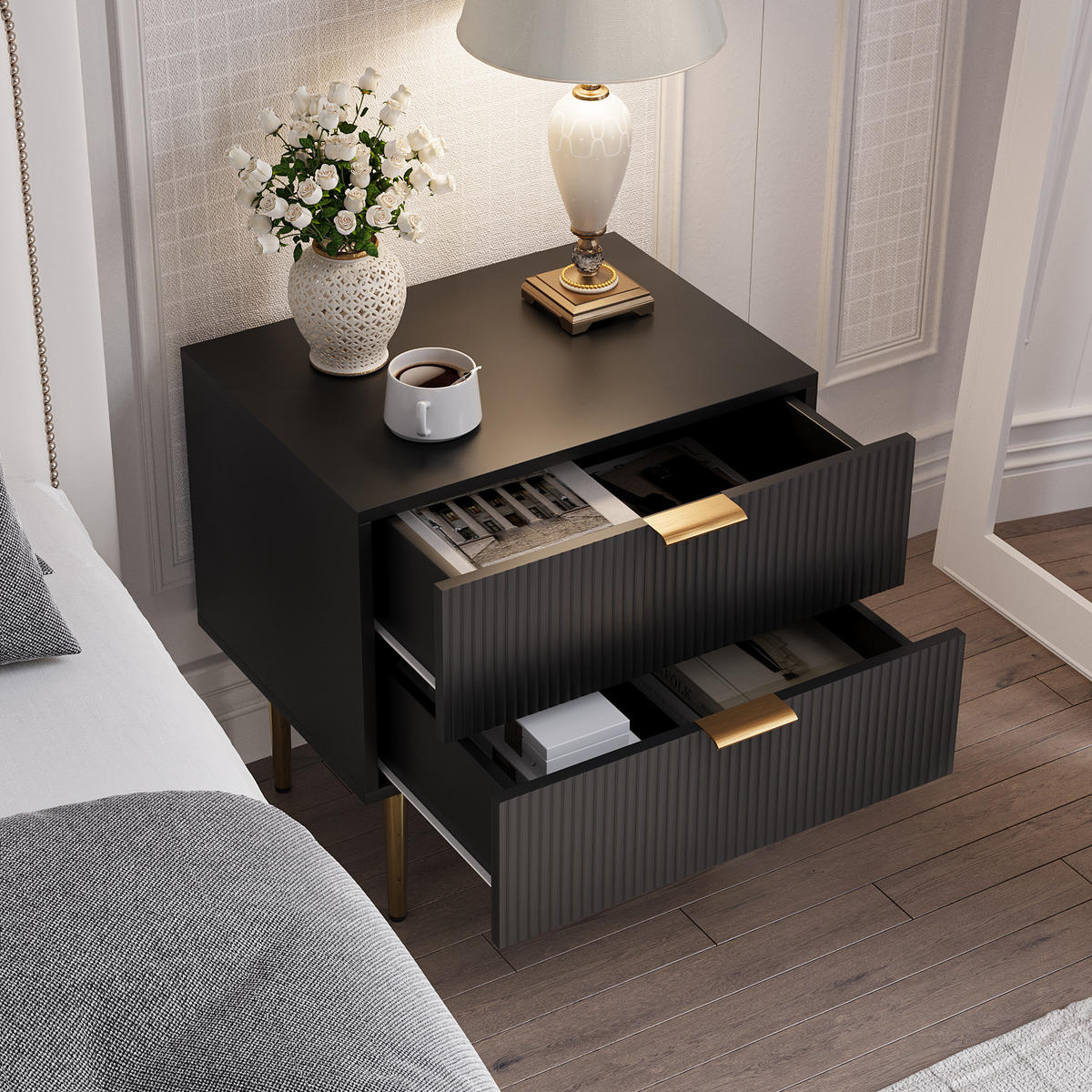 NACHTTISCH Schwarz 53/41/53 cm - Schwarz, Holz (53/53/41.3cm) - PANGIVO
