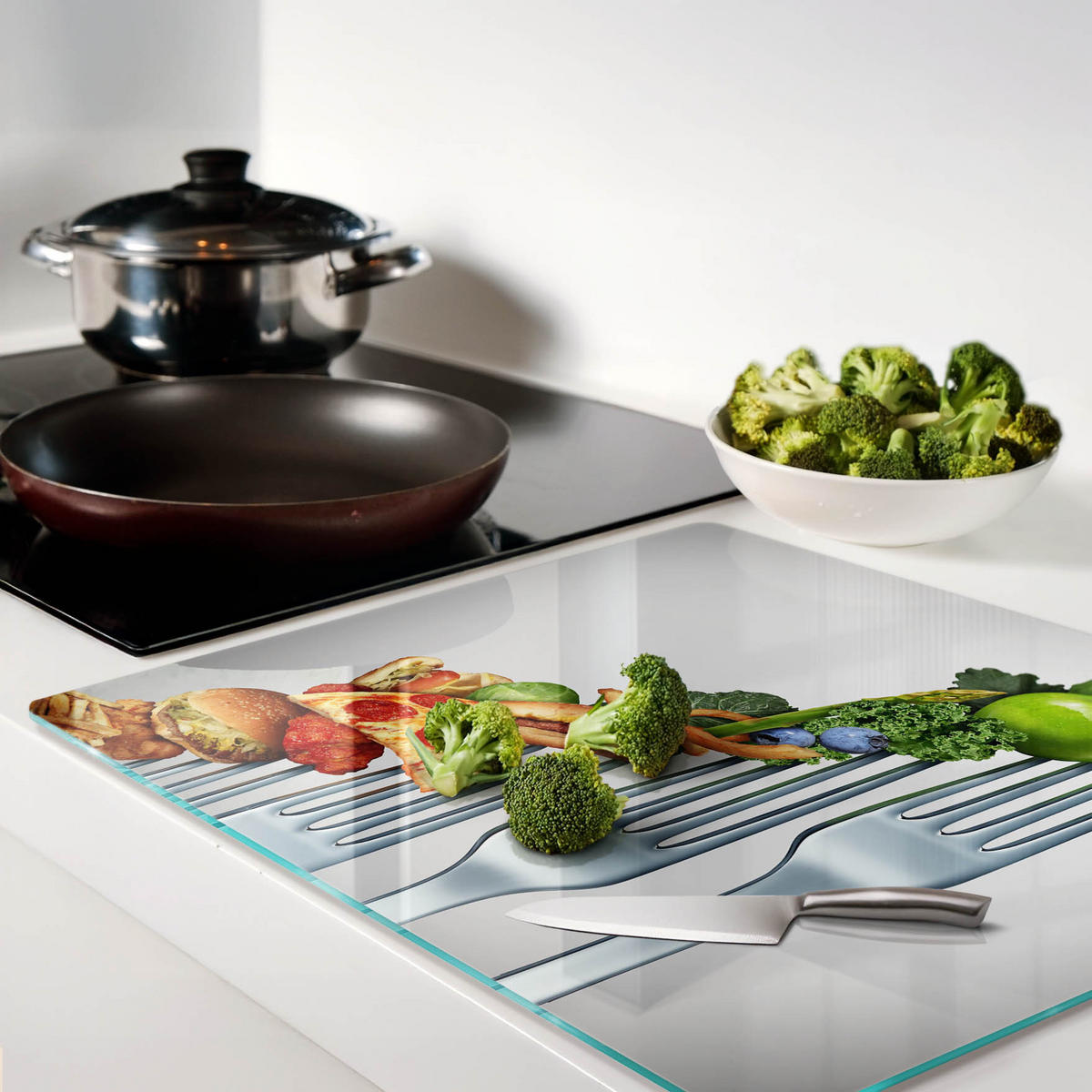 GLASPLATTE 60x52 cm Gesunde Ernährung - Multicolor, Glas (60/0.4/52cm) - TULUP