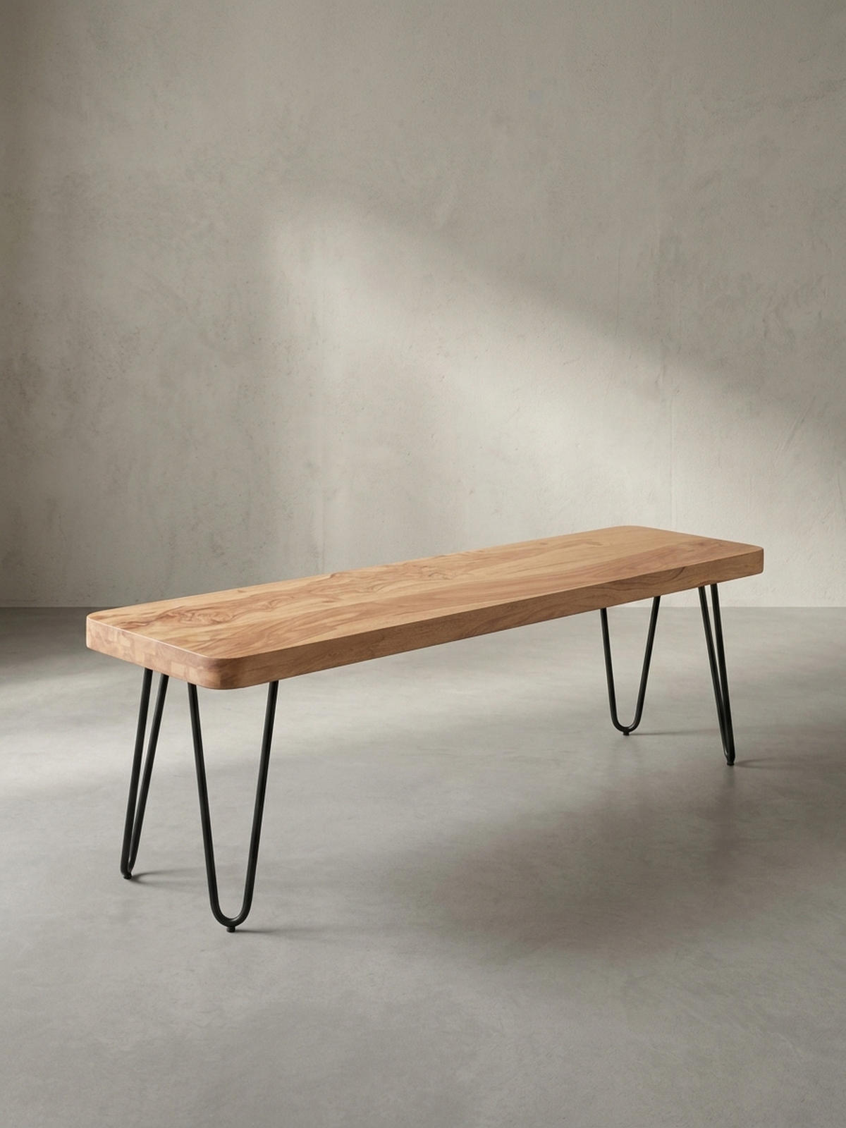 SITZBANK BALU Massivholz Metallbeine Landhausstil, Beige 160x40x45 cm - Beige/Schwarz, Holz/Metall (160/45/40cm) - KADIMA DESIGN