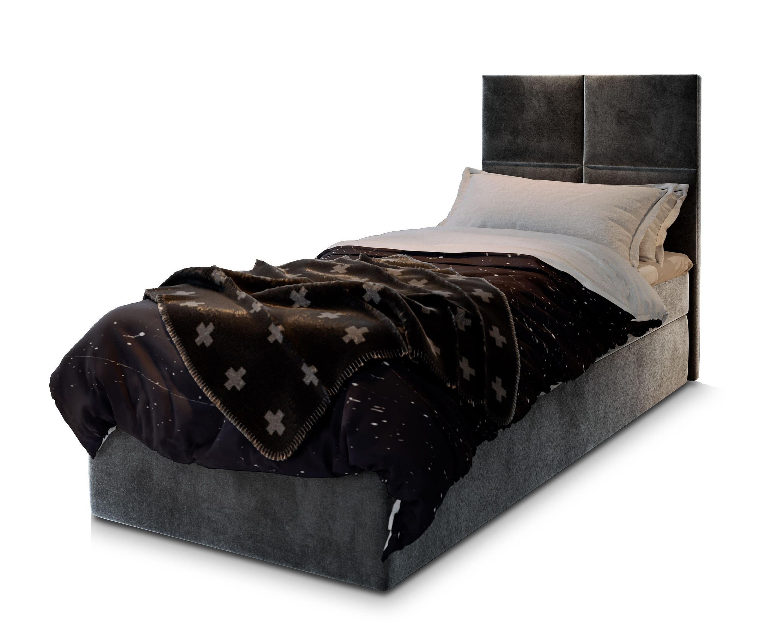 BOXBETT LENA 100 100x200 cm mit Matratze und Topper - Grau - Grau, Holz (100/200cm) - MASSENO