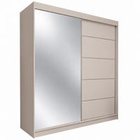 KLEIDERSCHRANK Malika 200 cm Kaschmir Spiegel 2 Schubl. Griffe silber - Kaschmir, Holzwerkstoff (200/216/61cm) - KS Home Concept