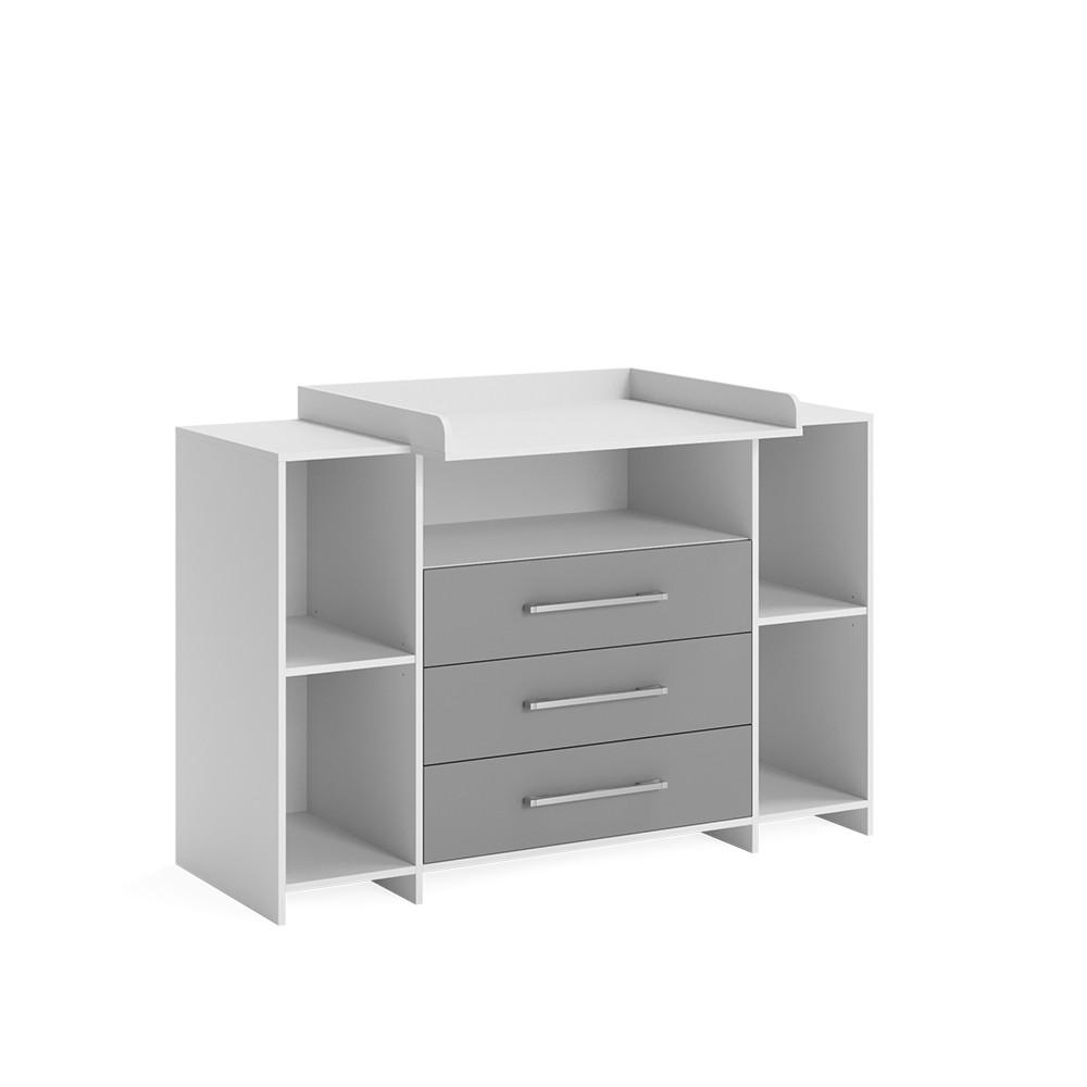 WICKELKOMMODE Oskar Weiß/Grau 143 x 100 cm XL mit Schubladen - Weiß/Grau, Holzwerkstoff (143/100/70cm) - Vicco