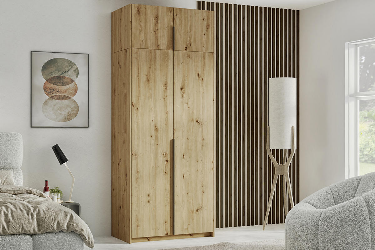 DREHTÜRENSCHRANK Apollonia I ohne Spiegel 100x204cm 2-türig, artisan, schwarze Griffe - Schwarz/Braun, Kunststoff (58/250/100cm) - Margaret Hadas24