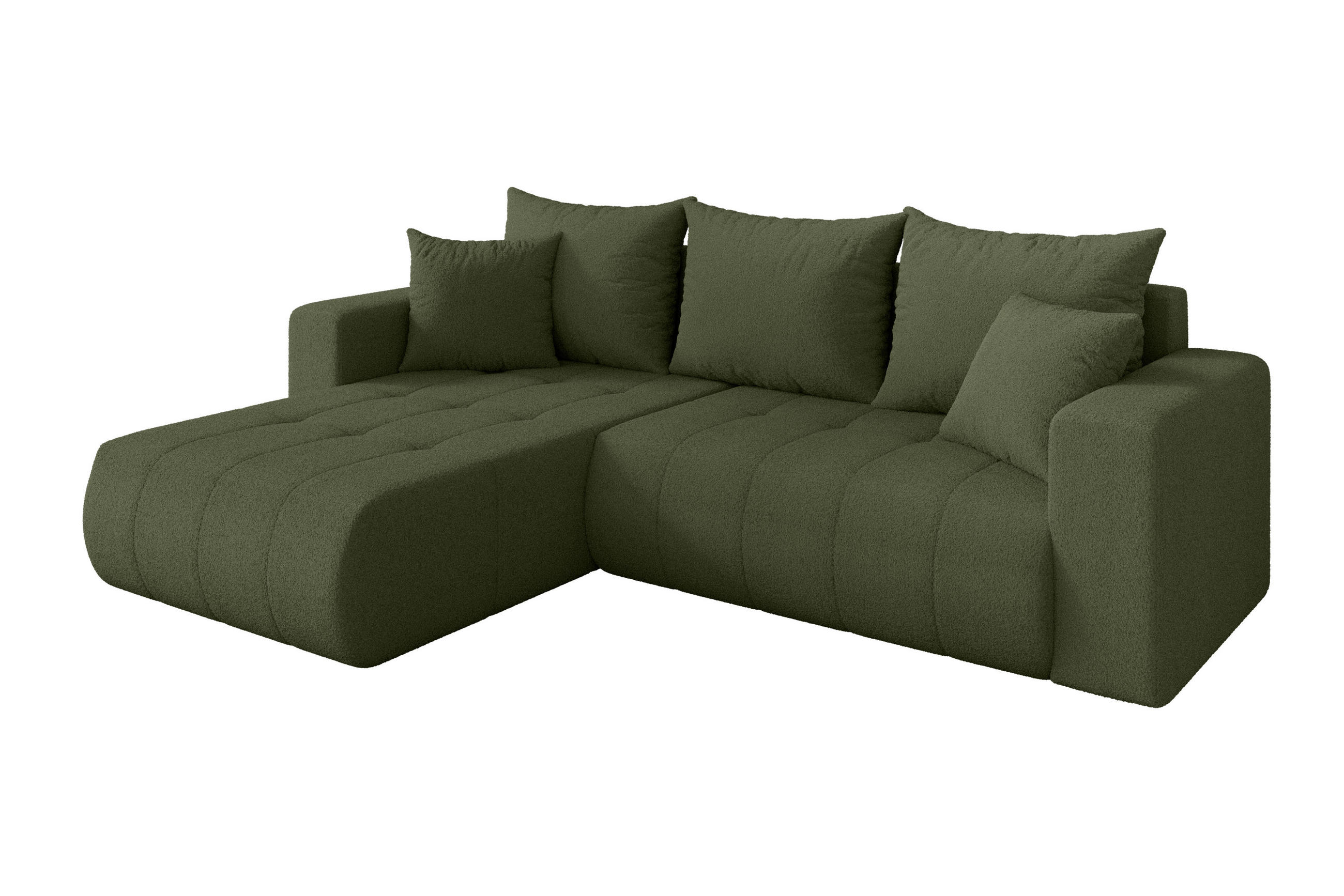 ALTDECOR ROHOVÁ SEDAČKA s funkcí spaní, otoman vlevo MILA-L 277x194x86 zelená bouclé