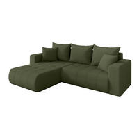ROHOVÁ SEDAČKA s funkcí spaní, otoman vlevo MILA-L 277x194x86 zelená bouclé - černá/zelená barva, kompozitní dřevo/textil (277/194cm) - ALTDECOR