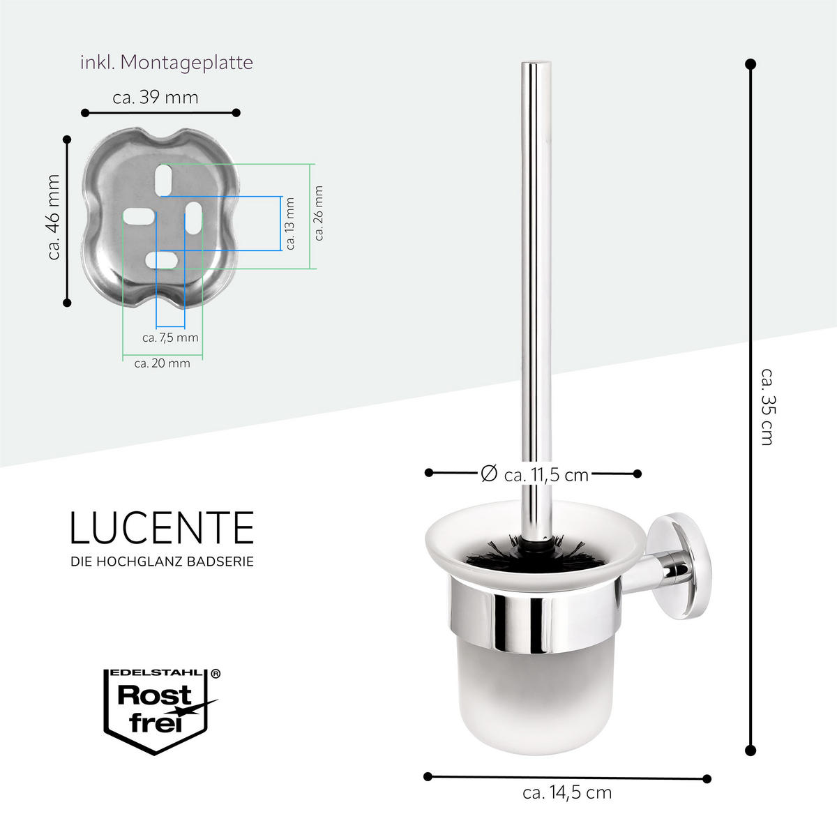 WC-GARNITUR LUCENTE, Edelstahl verchromt - Chromfarben, Metall (11.5/35/14.5cm) - bremermann