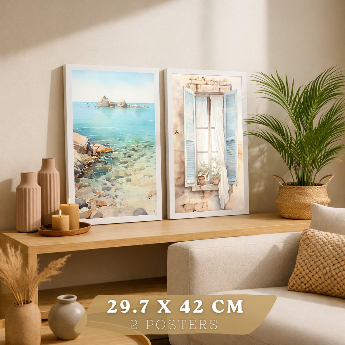 PLAKAT Sada 2 Tyrkysová voda A3 Bílý rám - bílá, papír (29.7/1/42cm) - Nacnic