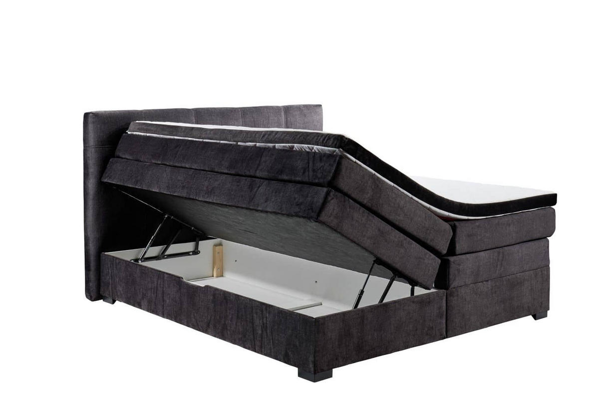 BOXSPRINGBETT inkl. 7-Zonen-Tonnentaschenfederkern-Matratze, Topper, Unterbox und Bettkasten - Anthrazit/Schwarz, Holz/Holzwerkstoff (180/200cm) - ed exciting design