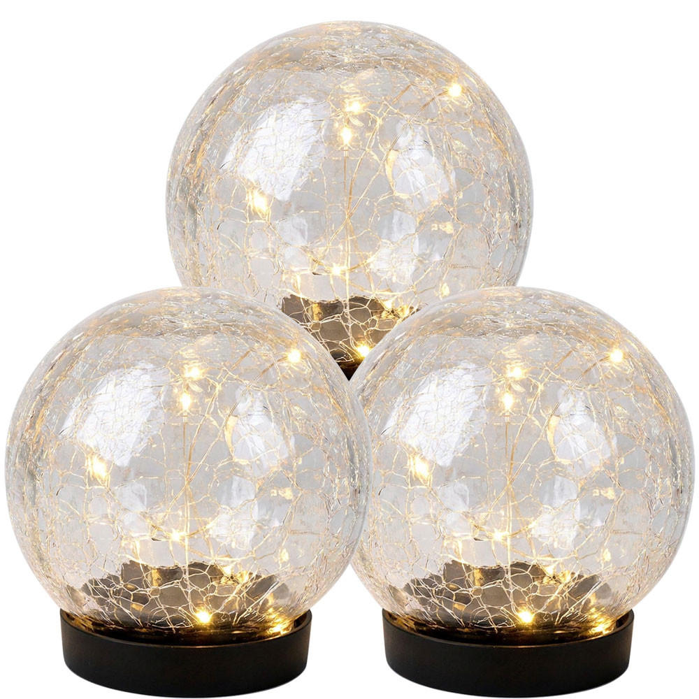 SOLARLEUCHTE LED Kugel Glas Klar Bruchglasoptik 3er Set - Klar, Glas (12/12/12cm)