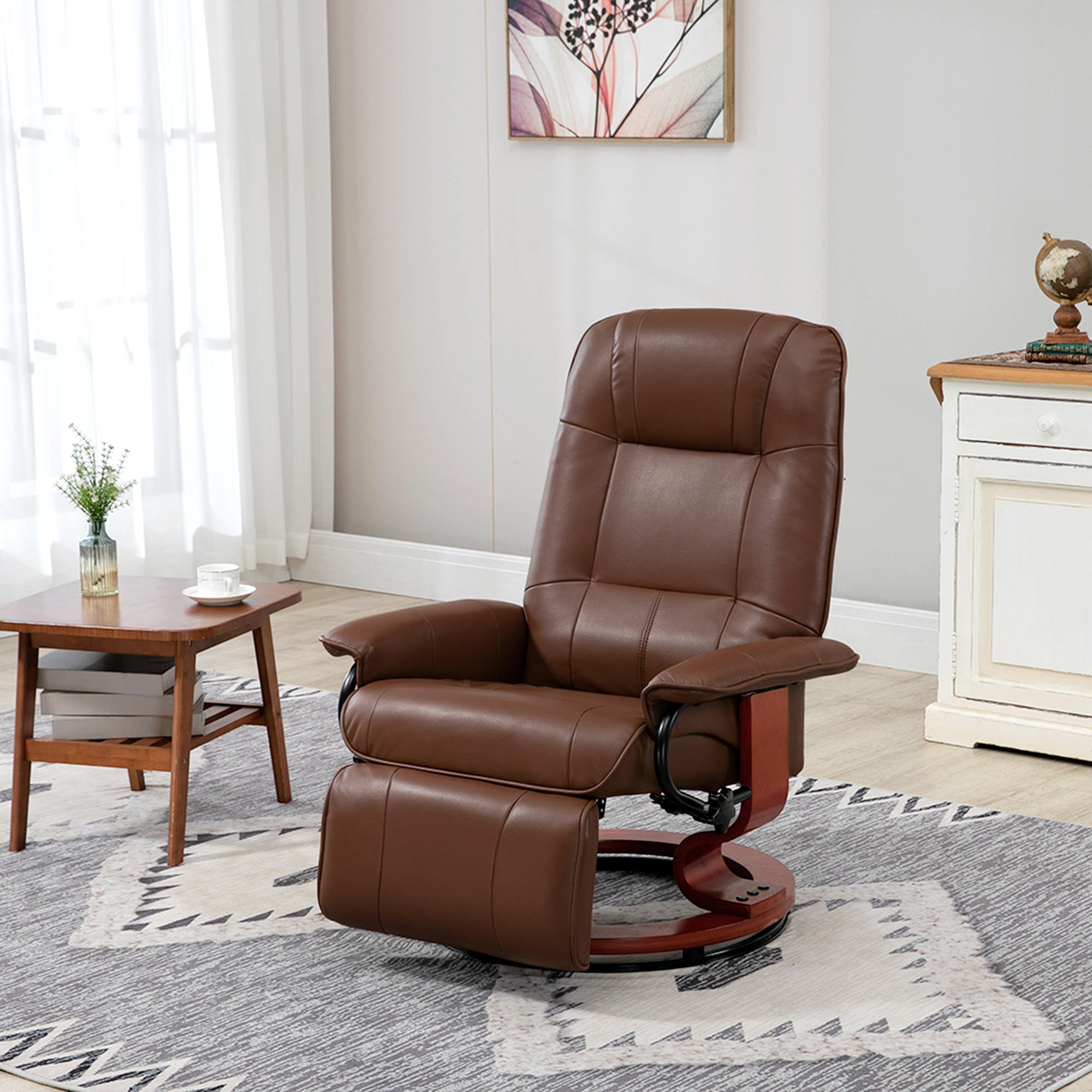 RELAXSESSEL Drehbar Fernsehsessel mit Liegefunktion, Fußstütze Kunstleder Braun - Braun, Holz/Kunststoff (87/100/78cm) - HOMCOM