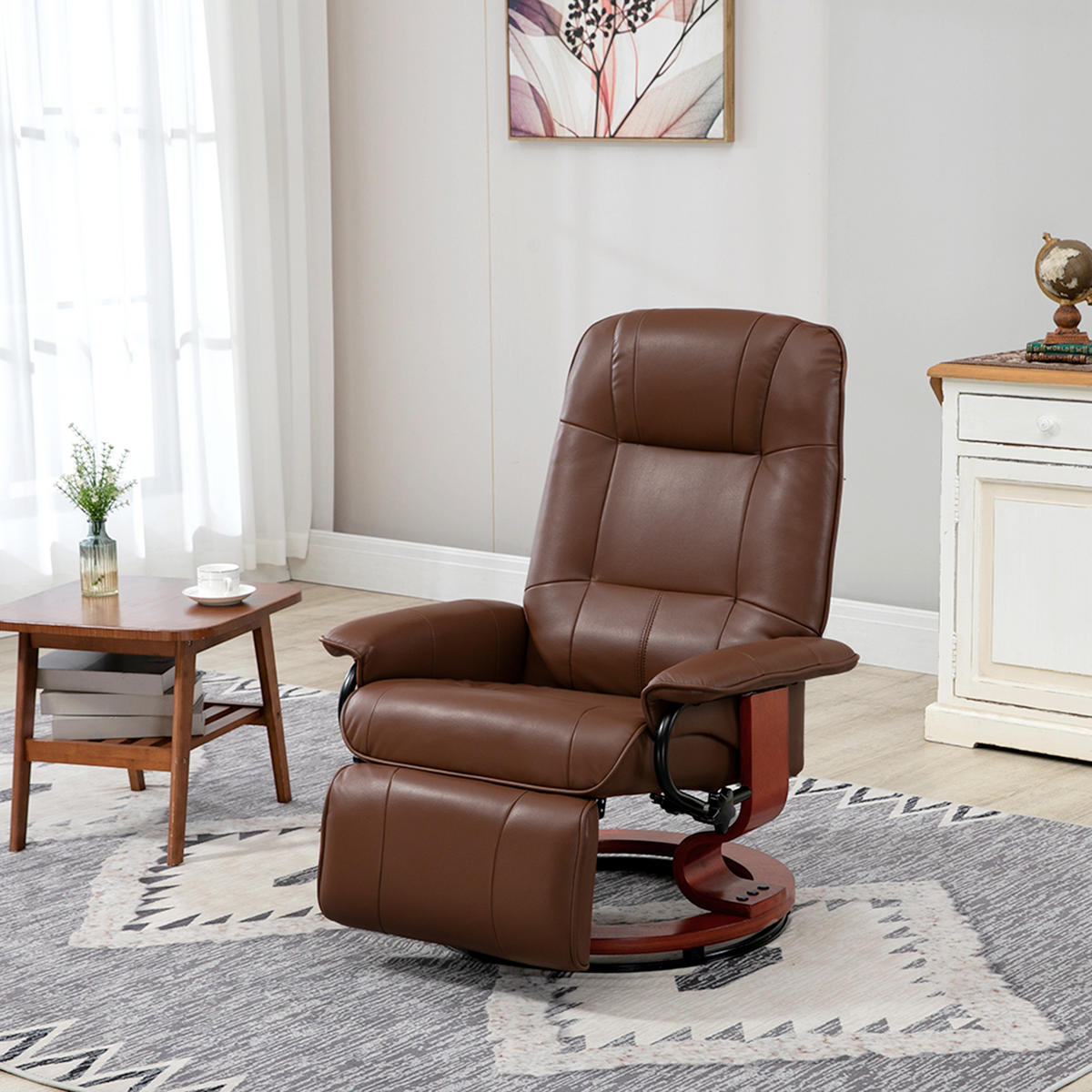 RELAXSESSEL Drehbar Fernsehsessel mit Liegefunktion, Fußstütze Kunstleder Braun - Braun, Holz/Kunststoff (87/100/78cm) - HOMCOM