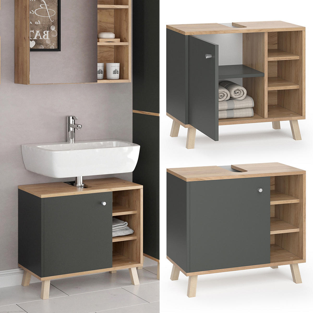WASCHBECKENUNTERSCHRANK Senyo Anthrazit 60 x 54 cm - Anthrazit, Holzwerkstoff (60/54/32cm) - Vicco