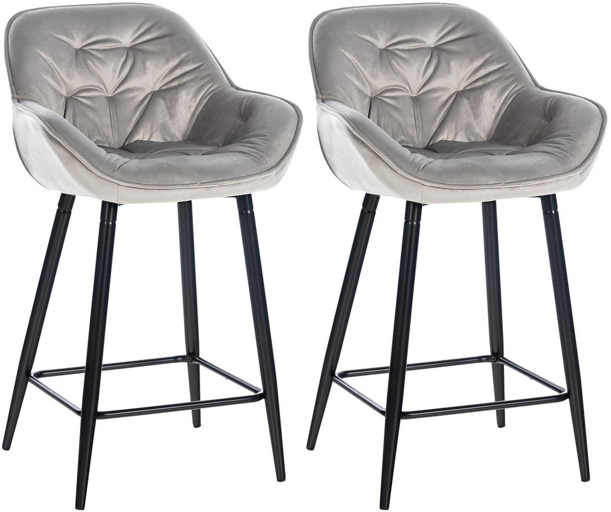 BARHOCKER 2er Set Samt grau - Schwarz/Grau, Textil/Metall (54/103/57.5cm) - CLP