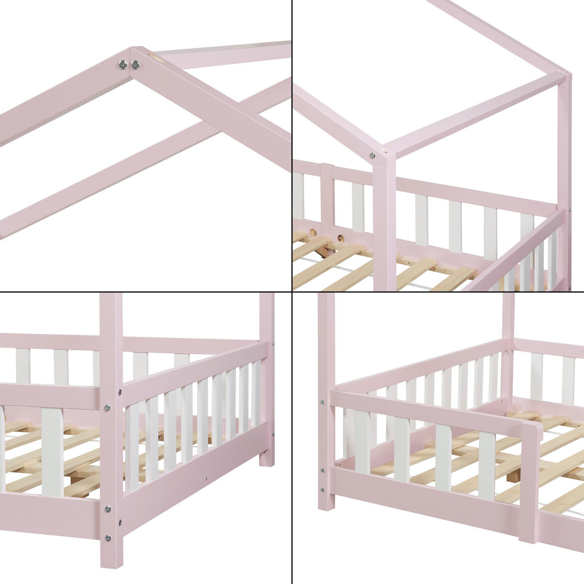 HAUSBETT Treviolo mit Matratze - Hellrosa/Weiß, Holz/Textil (120/200cm) - [en.casa]