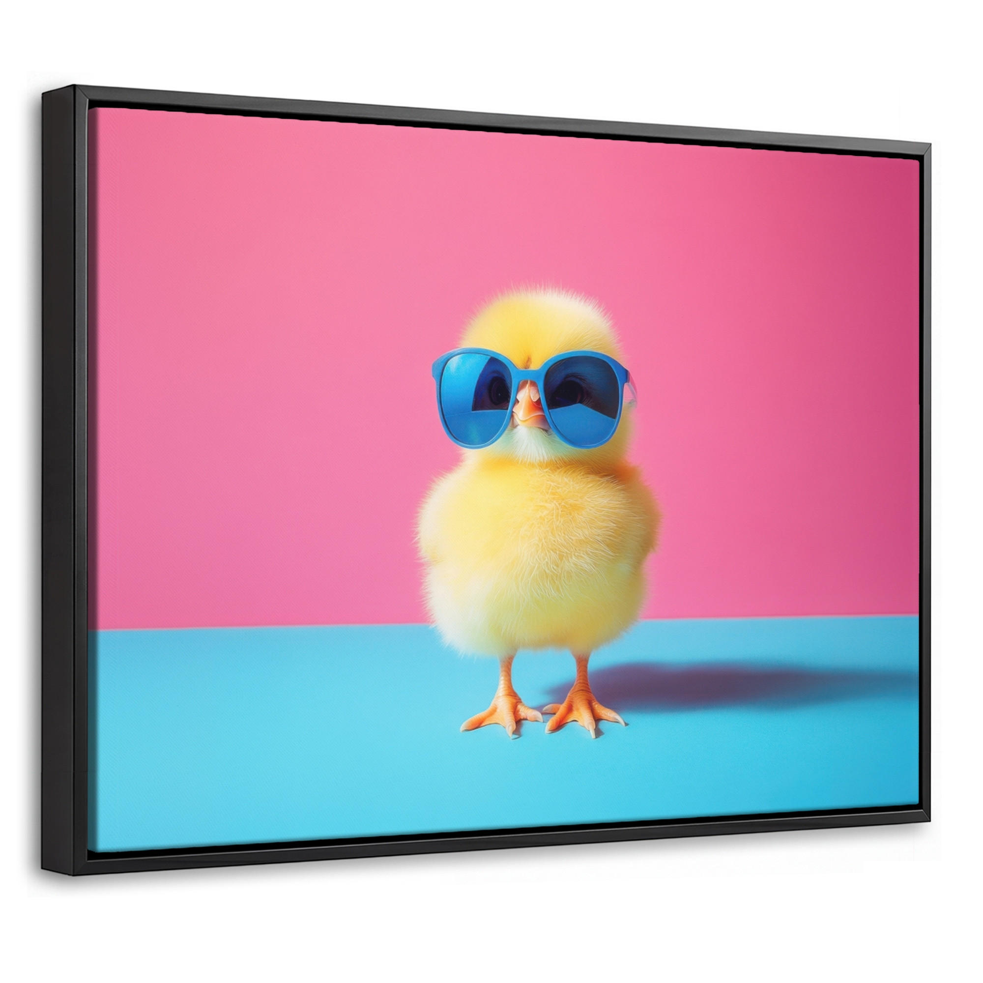 LEINWAND Bilder mit Rahmen - Chick - Sonnenbrille - Blau - 40x30 - Pink, Textil (40/30cm) - MuchoWow