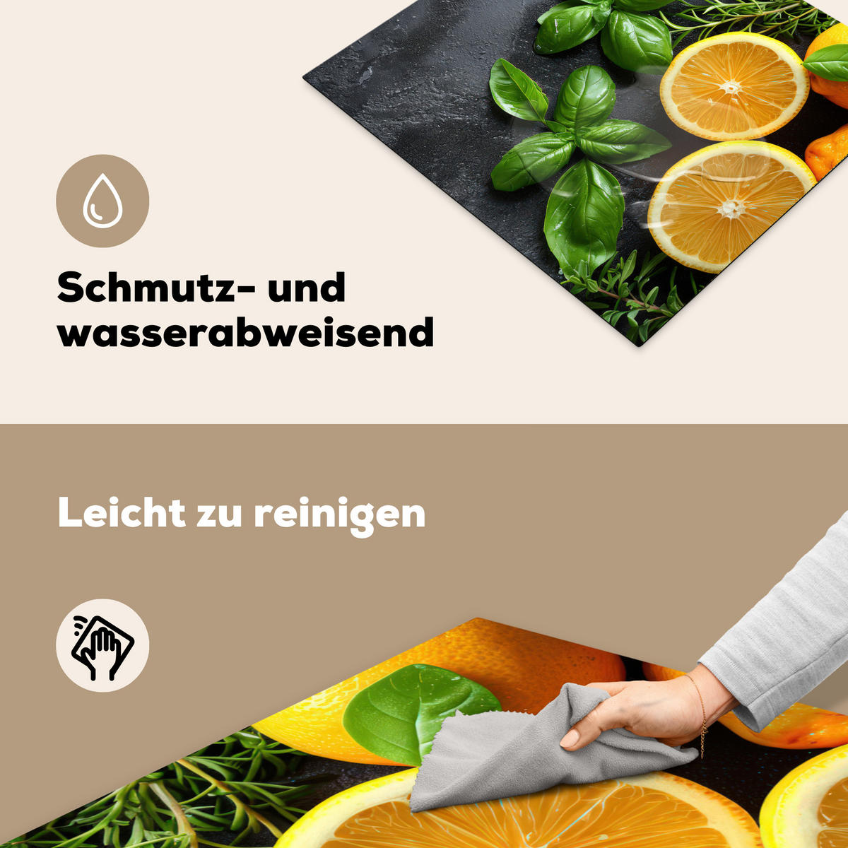 HERDABDECKPLATTE Obst - Grau - Konkret - Orange - Pflanzen Ceranfeldabdeckung 59x52 cm - Anthrazit, Kunststoff (59/52/0.2cm) - MuchoWow