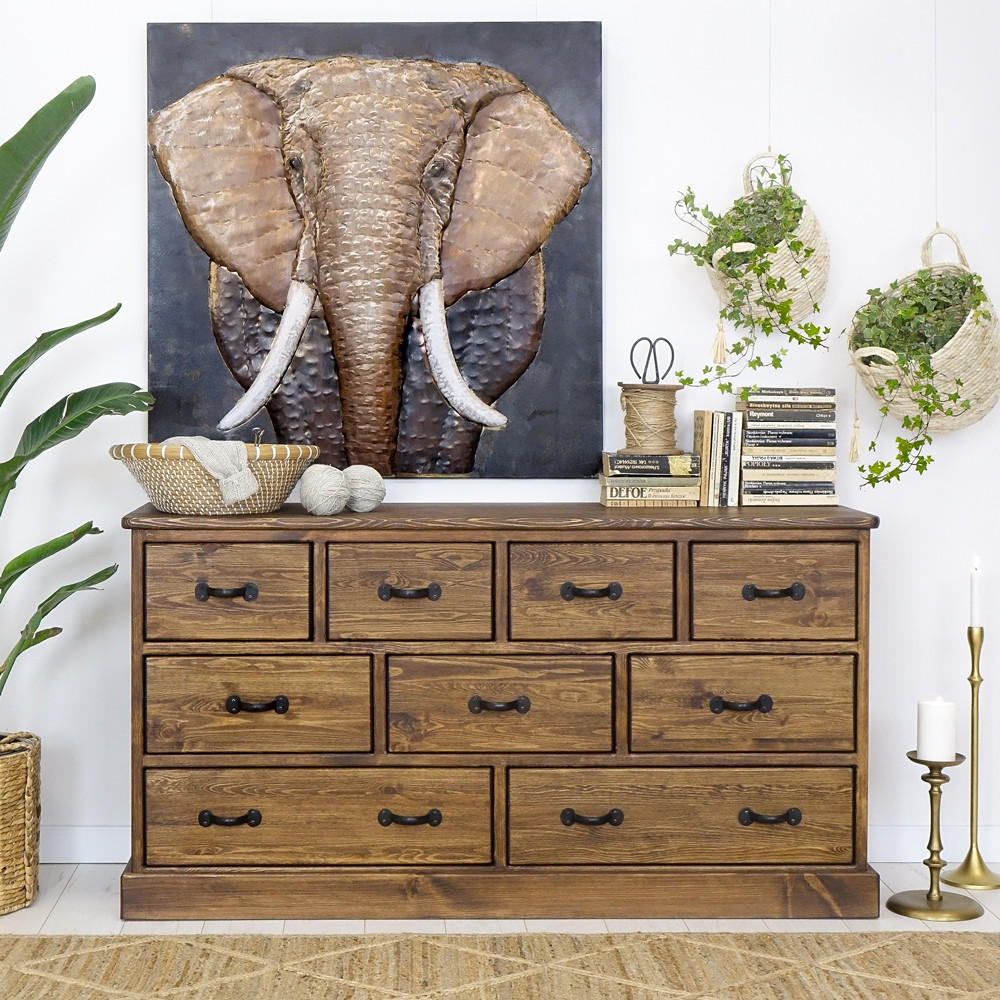 KOMMODE aus Massivholz Rustyk 3/9 - Dunkelbraun/Schwarz, Holz (152/80/45cm) - Seart