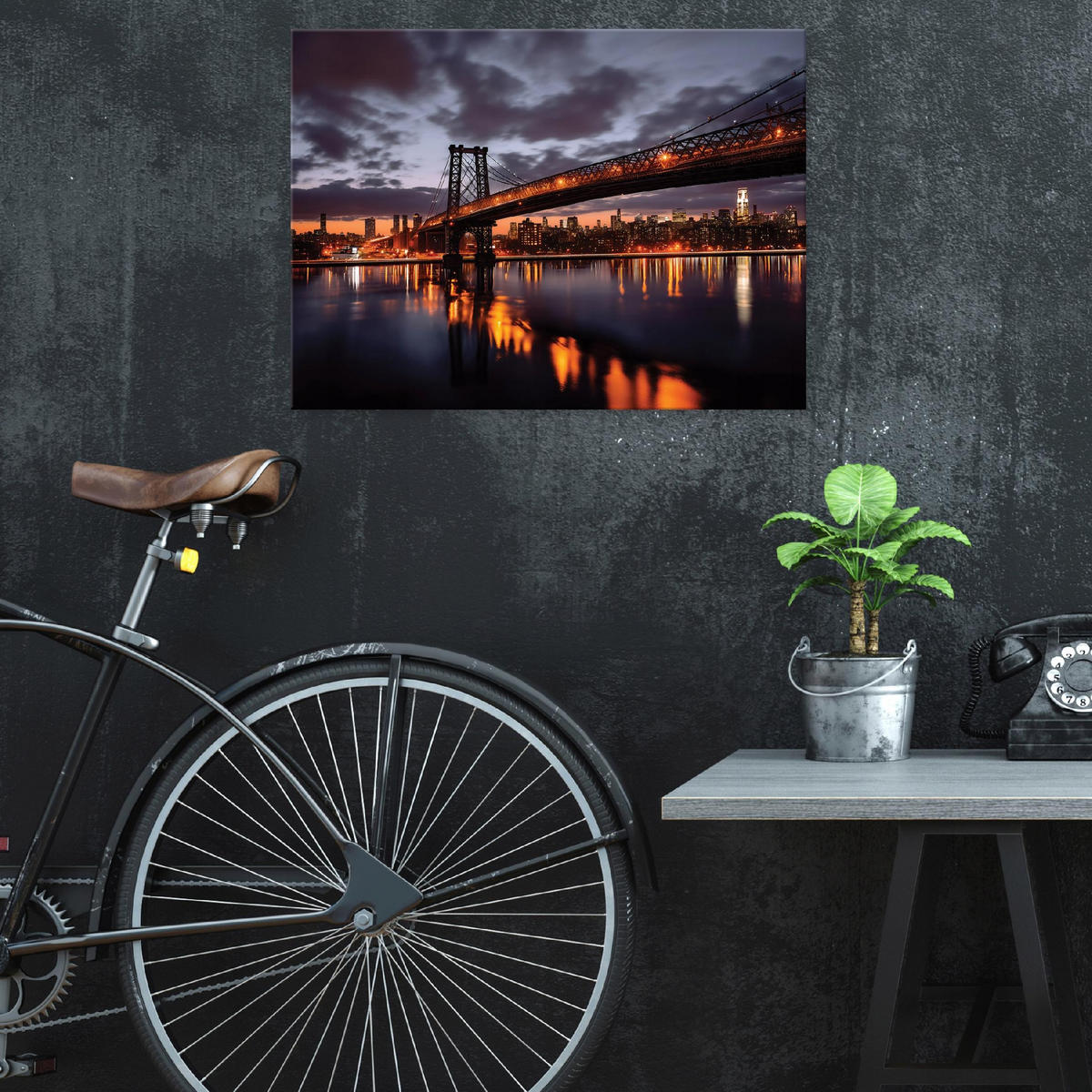 LEINWANDBILD Brücke Stadt Orange 120x80 cm - Multicolor, Holzwerkstoff (120/80cm) - Wallarena