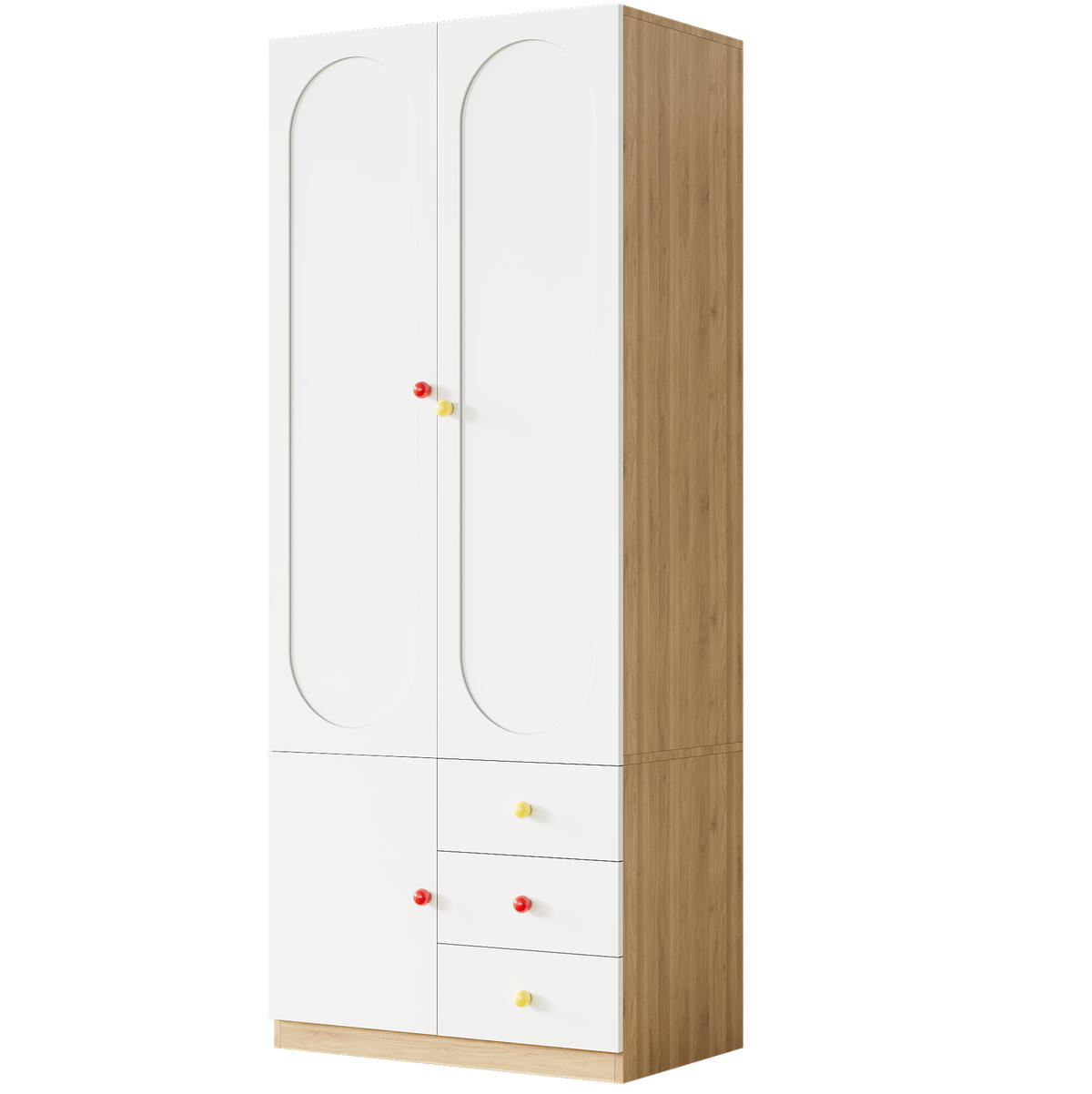 KLEIDERSCHRANK aus MDF 80x45x200 cm Weiß mit 2 Türen, 3 Schubladen, Kleiderstange und Anti-Kipp-Schutz - Weiß, Holzwerkstoff (80/200/45cm) - Modfu