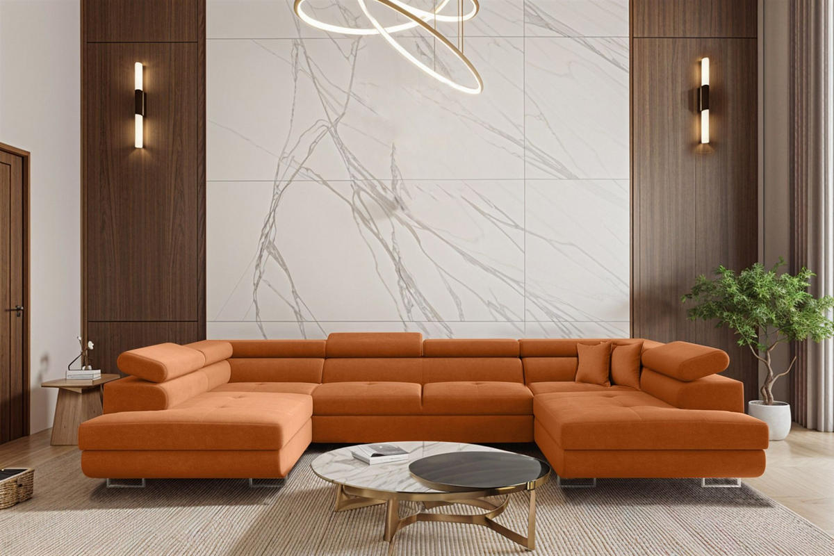 WOHNLANDSCHAFT Carmelo In Nova - Orange, Holzwerkstoff/Textil (345/90/202cm) - Fun Möbel