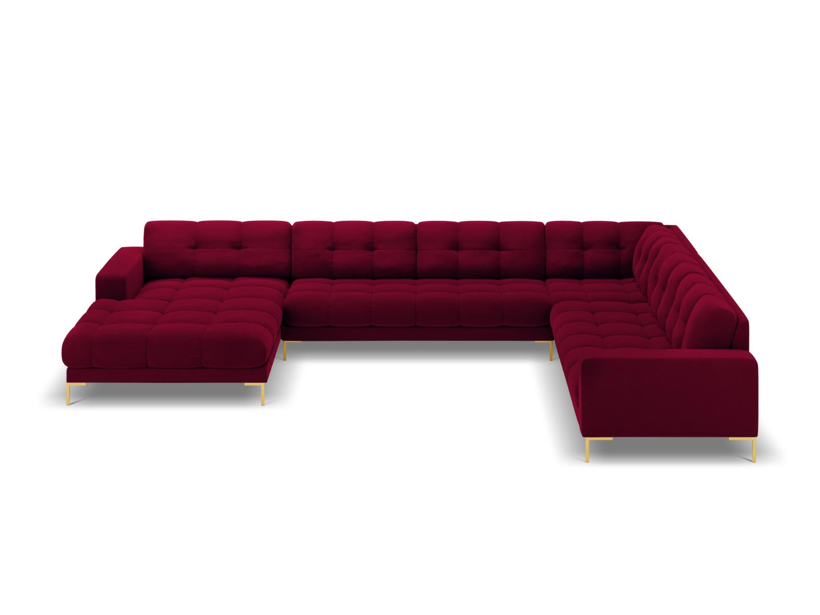PANORAMASOFA rechts Mamaia aus Samt rot 7 Sitzplätze - Rot, Textil (256/75/327cm) - Micadoni