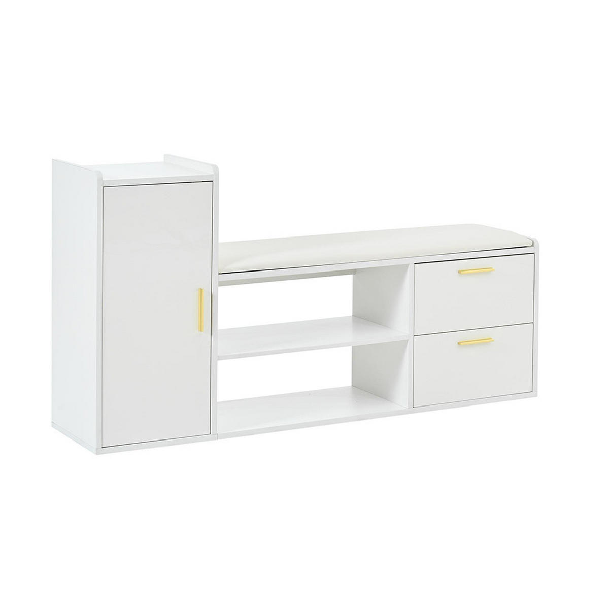 SCHUHBANK in 128x30x68cm mit 2 Schubladen 1 Schrank,Weiß - Weiß, Holzwerkstoff (30/68/128cm) - KOMHTOM