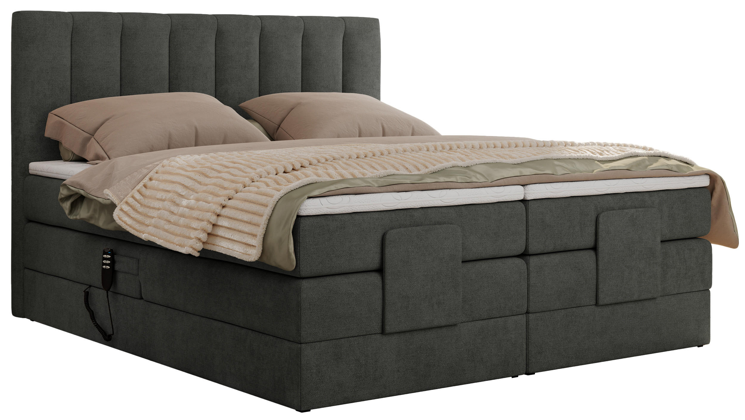 BOXBETT COMFORTO 140/200 - Dunkelgrau Struktur - H3 - Dunkelgrau, Holz/Textil (140/200cm) - MKS