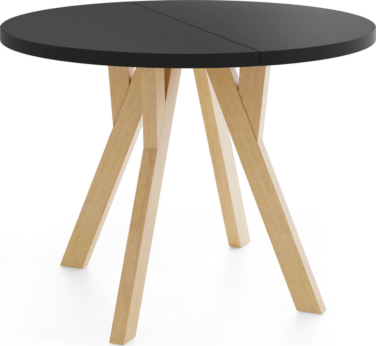 ESSTISCH Avero runder ausziehbarer, Schwarz 80-160/80/77 cm - Hellbraun/Schwarz, Holz/Holzwerkstoff (80/80/77cm) - WFL GROUP
