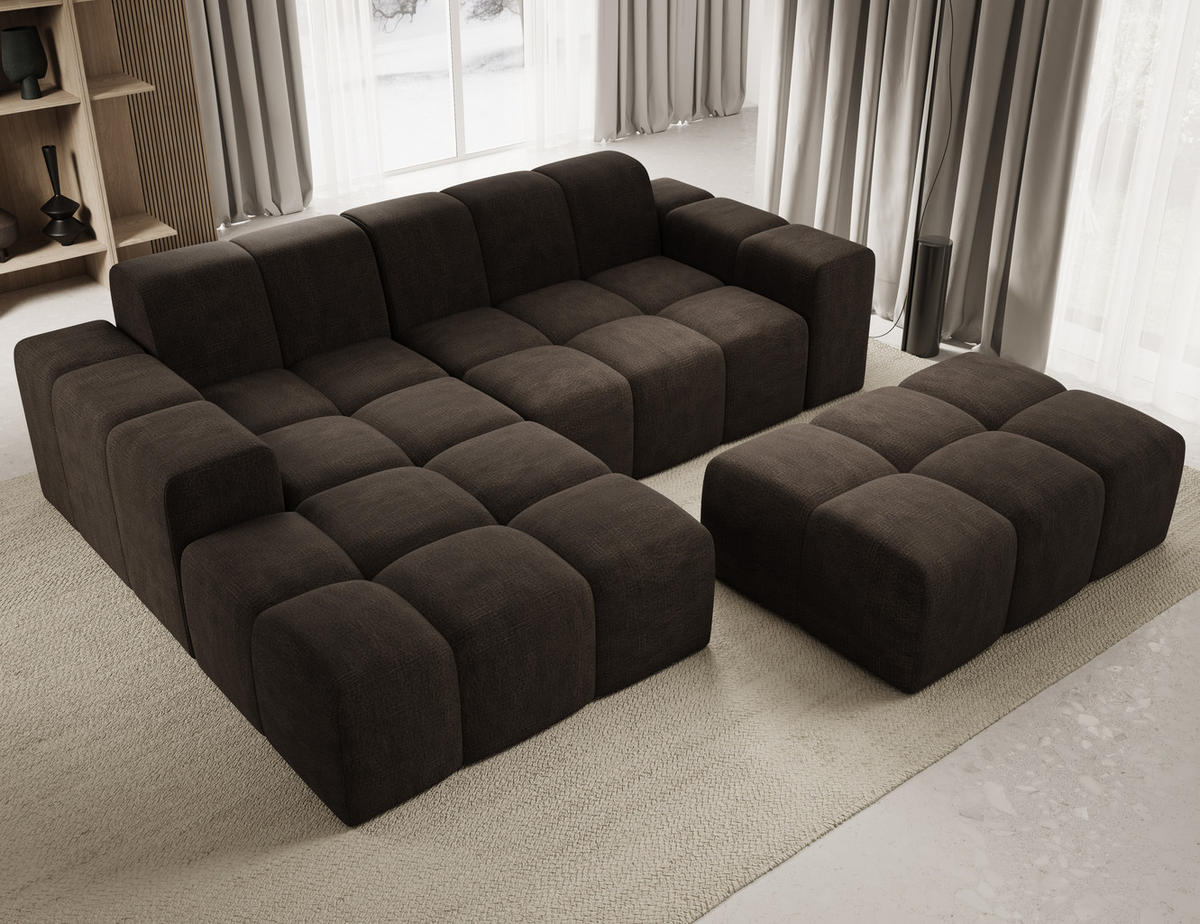 ECKSOFA Fogo mit Hocker, Couch L-Form, Sofa Links, Veloursstoff, 245x68x180 cm, Braun - Braun, Holz/Textil (180/245cm) - PROMETO Möbel