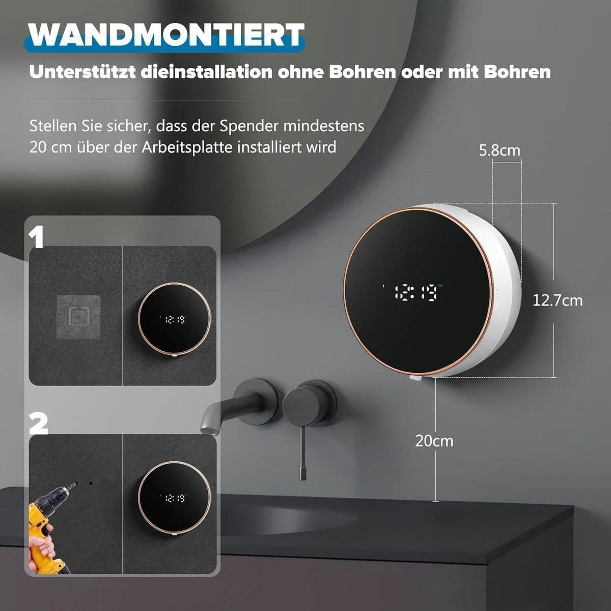 SEIFENSPENDER Automatisch Wandmontage Weiß - Weiß, Kunststoff (13/7/14cm)