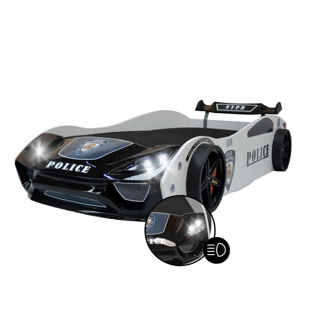 AUTOBETT POLICE Kinderbett mit Lattenrost 260/109/60 cm - Weiß, Holzwerkstoff (90/200cm) - Coemo