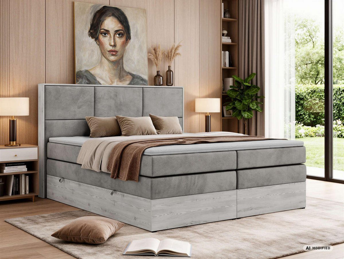 POSTEL BOXSPRING DELNOR KING 140/200 - Světle šedá Samet - Topper Visco - H3 - černá/světle šedá, textil/plast (140/200cm) - MKS