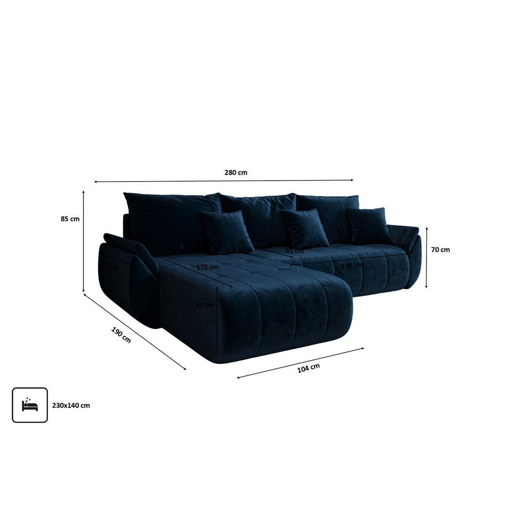 Thumbnail - Kaiser Möbel Ecksofa, Dunkelblau, Holz, L-Form, 280x190 cm, Wohnzimmer, Sofas & Couches, Wohnlandschaften, Ecksofas