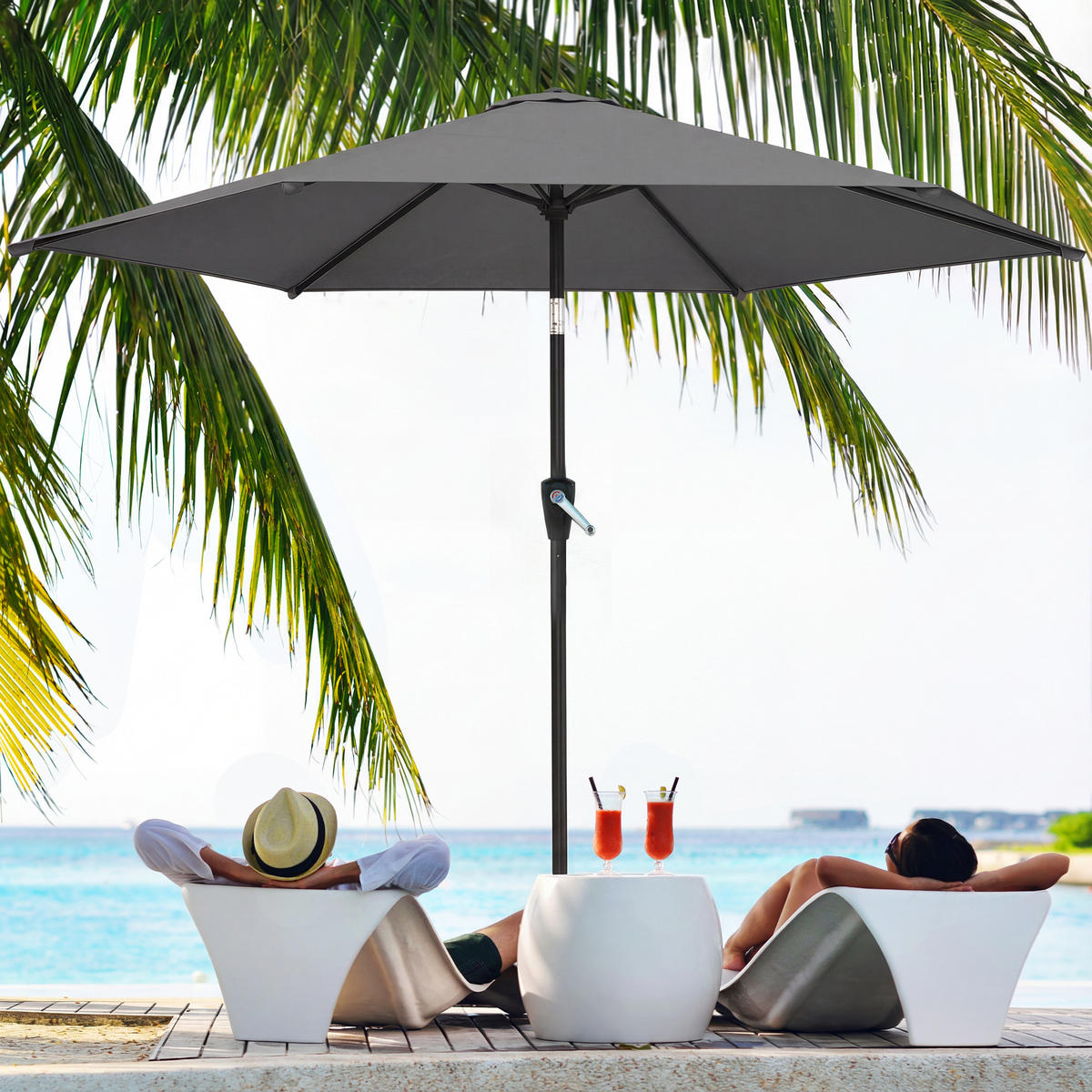 SONNENSCHIRM knickbar Dunkelgrau 270/219 cm - Dunkelgrau, Textil (270/270cm) - Outsunny