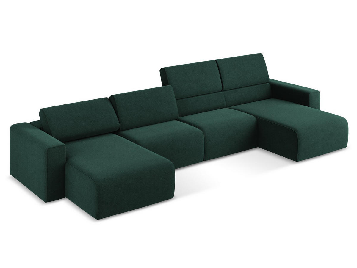 WOHNLANDSCHAFT Strukturstoff Stoff Grün - Dunkelgrün/Schwarz, Kunststoff/Textil (404/80/167cm) - Makamii