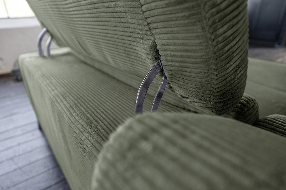 ECKSOFA LAISKA Grün Cord - Schwarz/Olivgrün, Textil/Metall (282/177cm) - KAWOLA