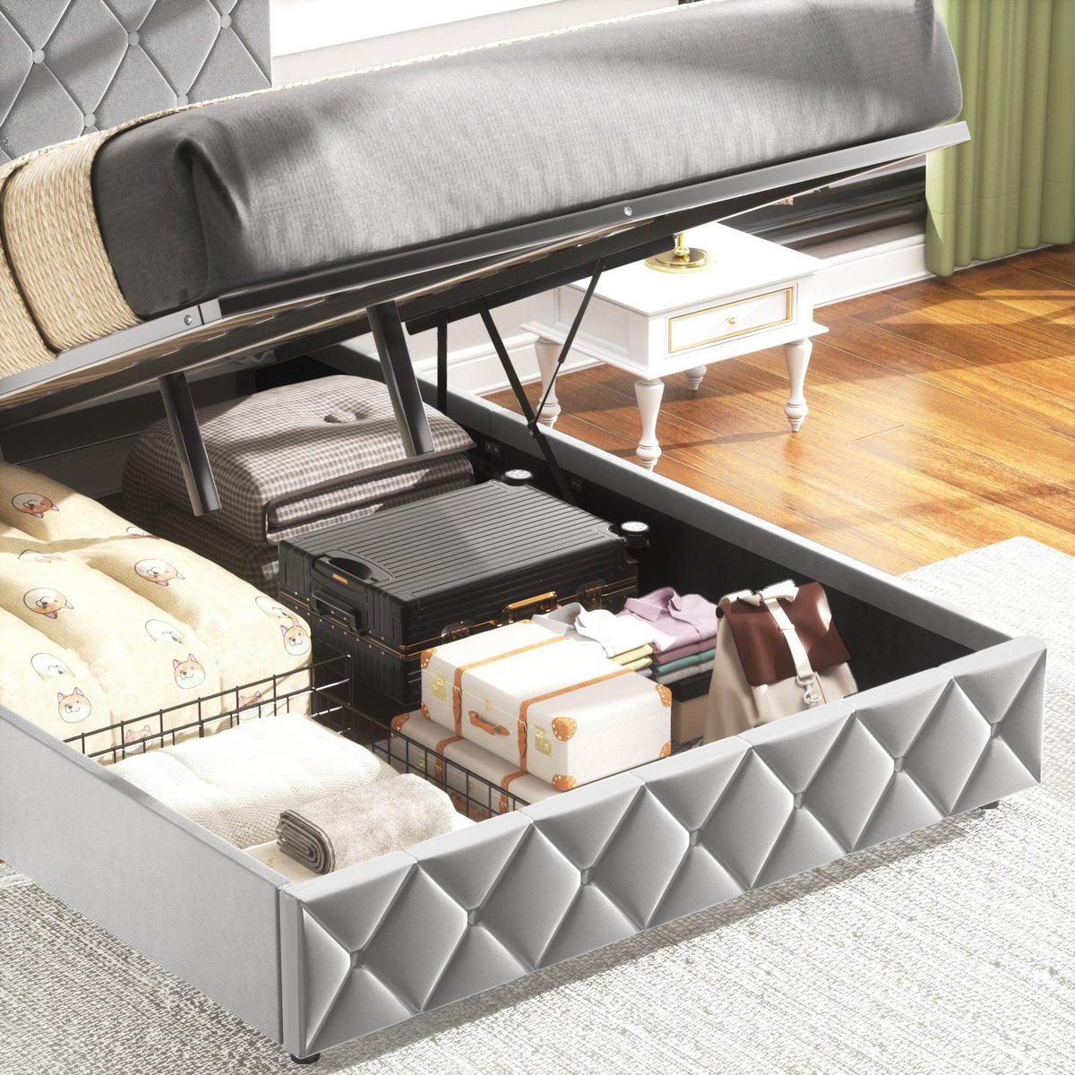 POLSTERBETT 160/200 cm Grau mit hydraulischem Stauraum aus Samt - Grau, Holzwerkstoff (160/200cm) - OKWISH