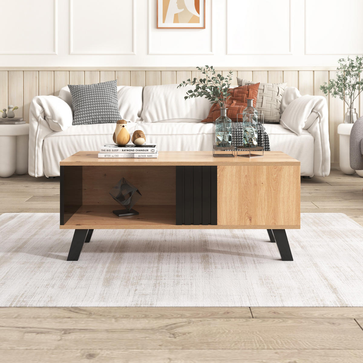 COUCHTISCH Holz- und Schwarzeffekt 100/60/43 cm - Braun, Holzwerkstoff (100/60/43cm) - Urban Meuble