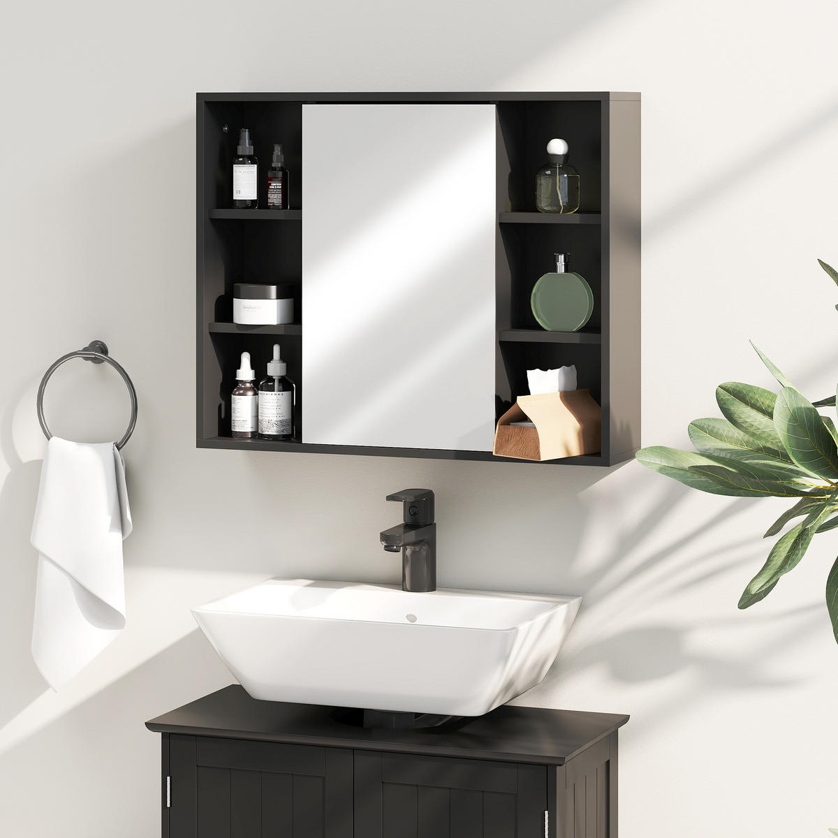 SPIEGELSCHRANK Schwarz 60/14,5/49,4 cm - Schwarz, Holzwerkstoff (60/49.4/14.5cm) - PANGIVO