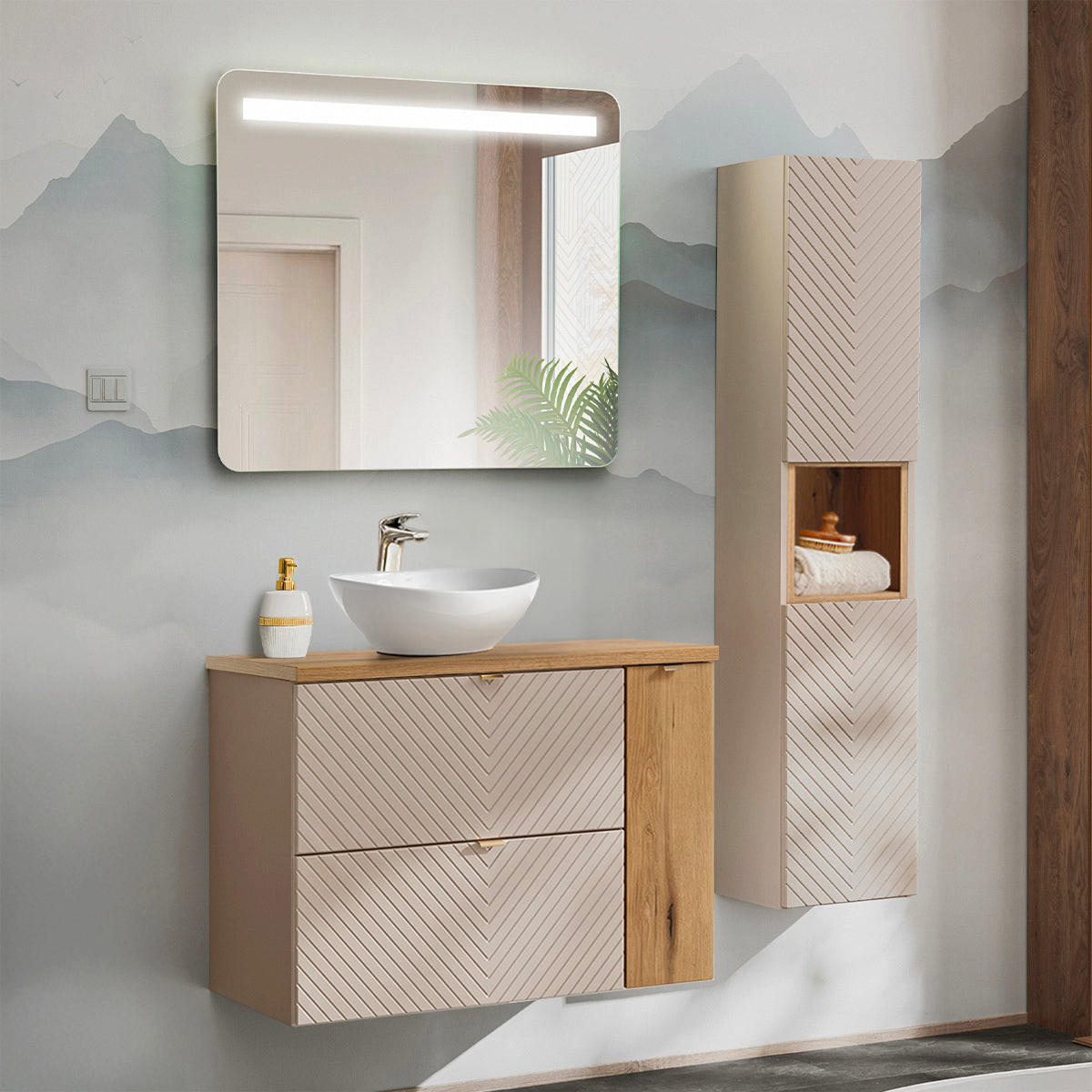 BADMÖBEL 80.4cm Manoa 2er-Set Kaschmir - Beige, Holzwerkstoff (80.4/59/40cm) - Petits-meubles
