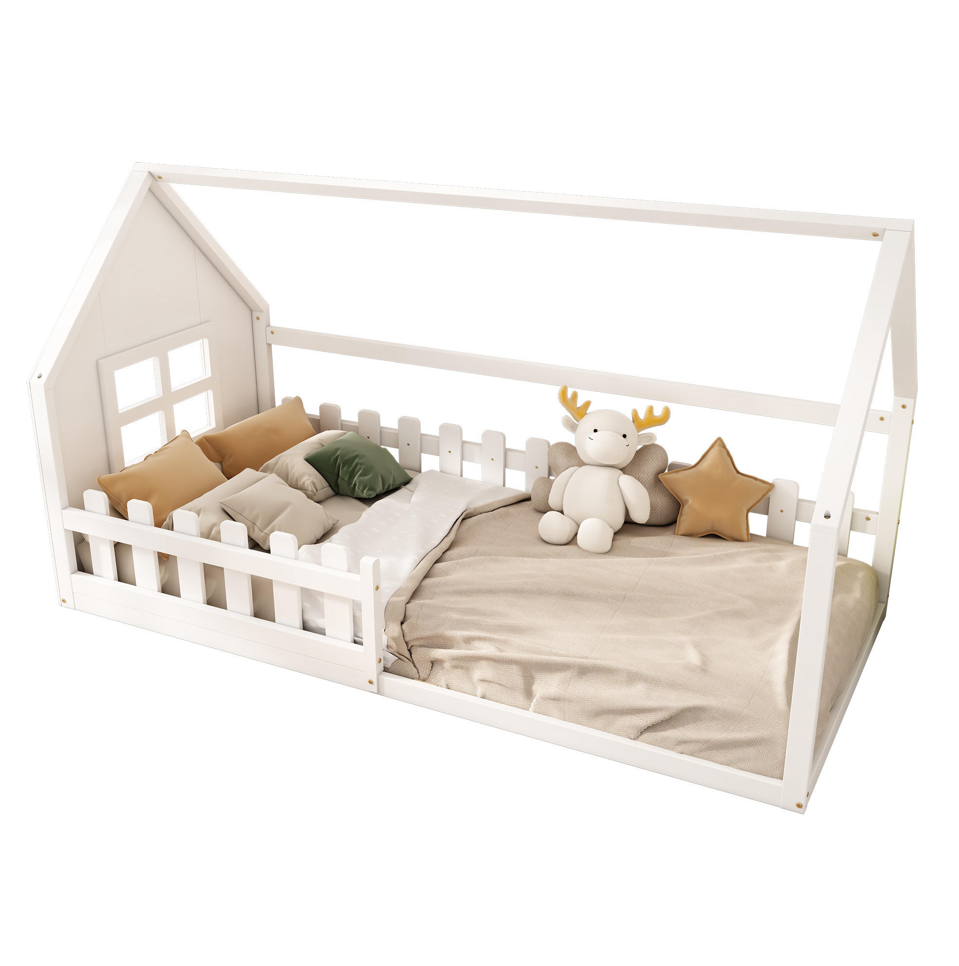 HAUSBETT 90/200 cm Weiß aus Kiefer und MDF – kindgerechtes Design - Weiß, Holz (90/200cm) - Flora Grace