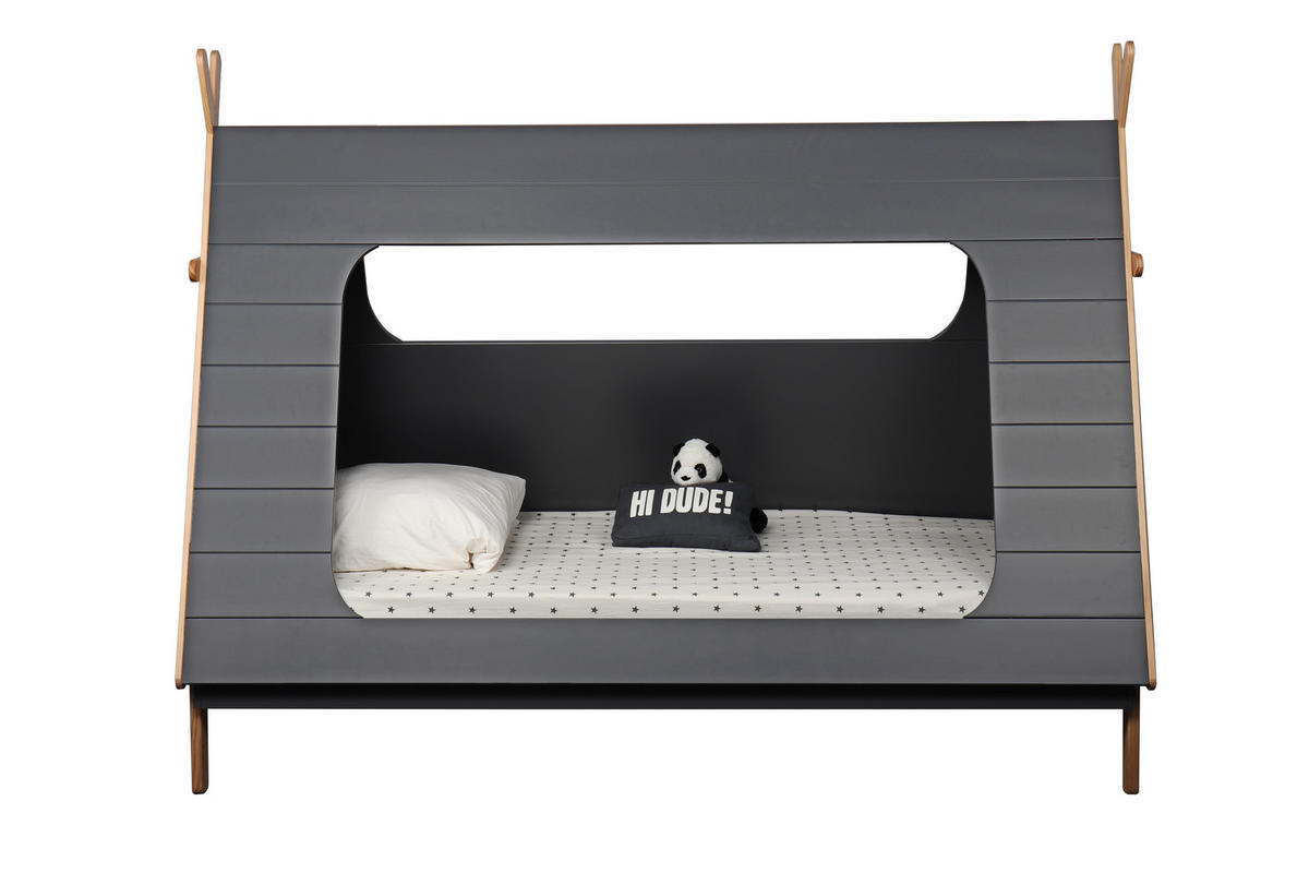 KINDERBETT Fryak in Form eines Tipis, inkl. Lattenrost - Grau, Holz (90/200cm) - TPFLiving