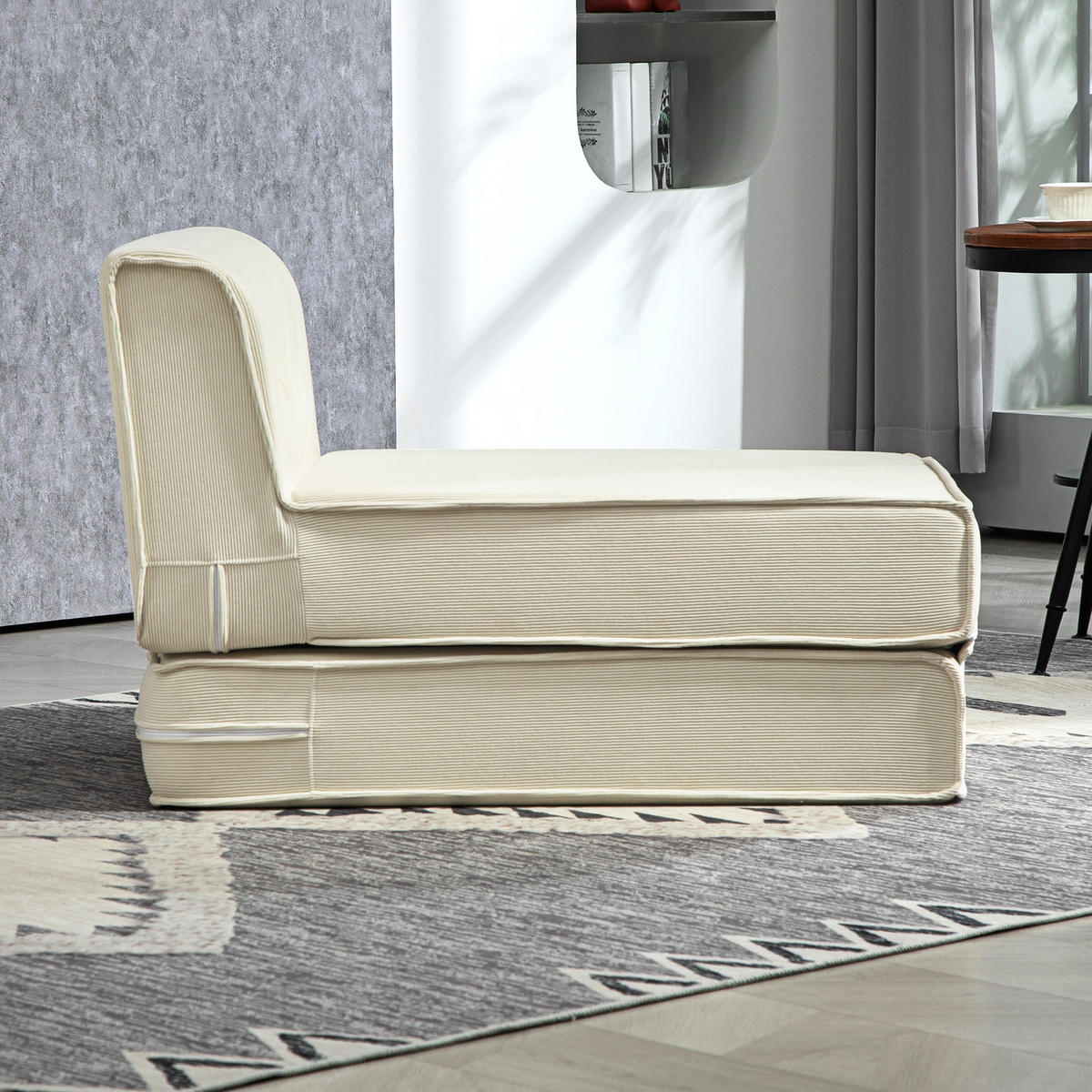 BODENSOFA 2-in-1 Klappbar Schlafsofa mit Kordoptik für Wohnzimmer Cremeweiß - Creme, Textil (73/65/100cm) - HOMCOM