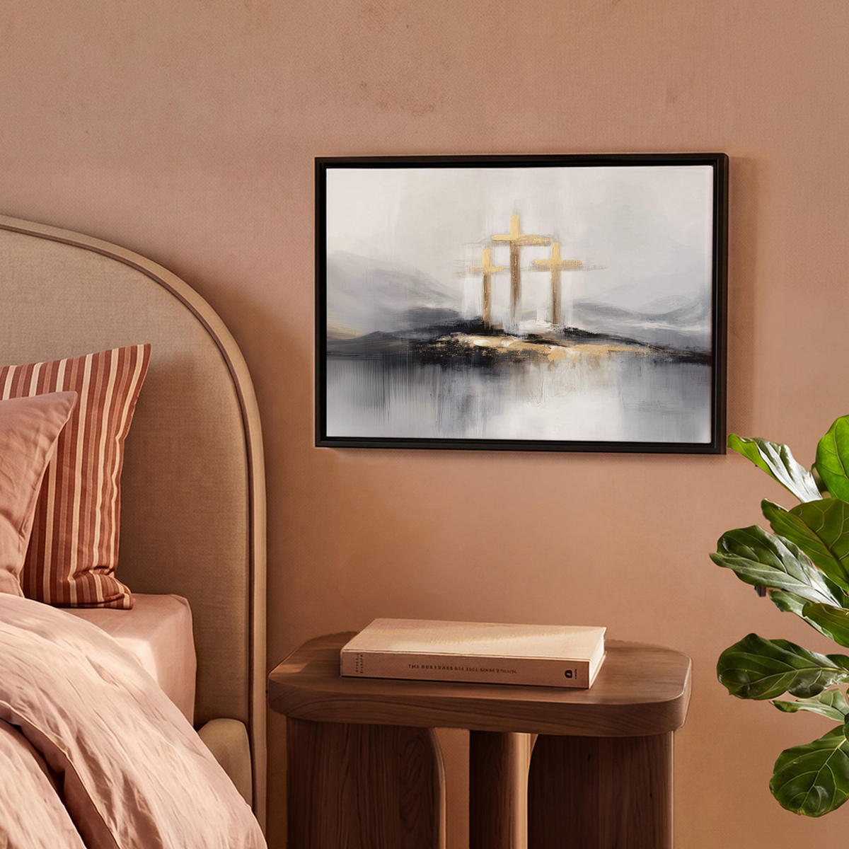 LEINWAND Bilder mit Rahmen - Abstrakt - Malerei - Christentum - Kreuz - 40x30 - Weiß, Textil (40/30cm) - MuchoWow