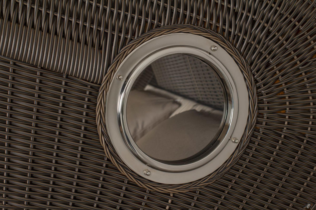 STRANDKORB Komplettset: Borkum XL Teak Bullauge - PE grau - Modell 510 - Beige/Braun, Holz/Kunststoff (142/170/95cm) - bene living