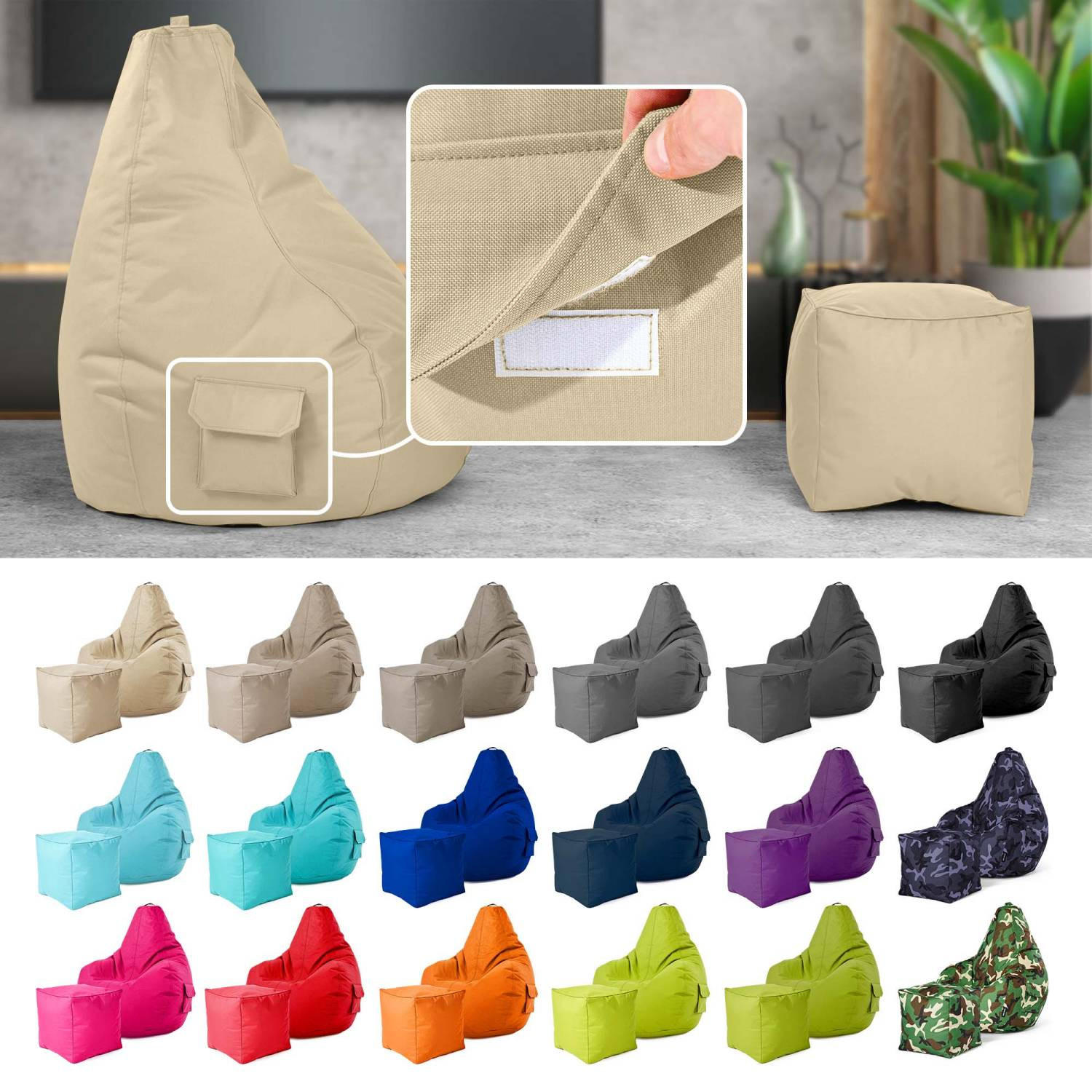 SITZSACK + Hocker "Cozy+Cube" 2er Set - Beige, Textil (70/90/80cm) - Green Bean